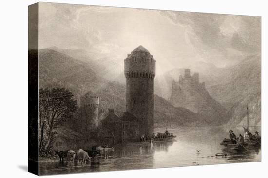 Tower of Niederlahnstein, Engraved by E. Goodall, Illustration from 'The Pilgrims of the Rhine'…-David Roberts-Stretched Canvas