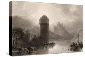 Tower of Niederlahnstein, Engraved by E. Goodall, Illustration from 'The Pilgrims of the Rhine'…-David Roberts-Stretched Canvas