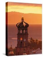 Tower of Nuestra Senora de Guadalupe at Sunset, and Bay of Banderas, Puerto Vallarta, Mexico-Merrill Images-Stretched Canvas