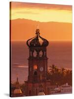 Tower of Nuestra Senora de Guadalupe at Sunset, and Bay of Banderas, Puerto Vallarta, Mexico-Merrill Images-Stretched Canvas