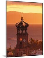 Tower of Nuestra Senora de Guadalupe at Sunset, and Bay of Banderas, Puerto Vallarta, Mexico-Merrill Images-Mounted Photographic Print