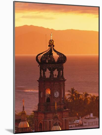 Tower of Nuestra Senora de Guadalupe at Sunset, and Bay of Banderas, Puerto Vallarta, Mexico-Merrill Images-Mounted Photographic Print