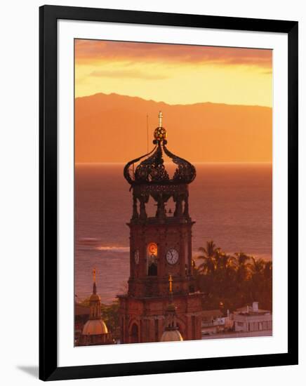 Tower of Nuestra Senora de Guadalupe at Sunset, and Bay of Banderas, Puerto Vallarta, Mexico-Merrill Images-Framed Photographic Print