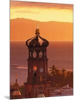 Tower of Nuestra Senora de Guadalupe at Sunset, and Bay of Banderas, Puerto Vallarta, Mexico-Merrill Images-Mounted Photographic Print