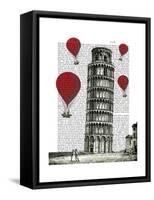 Tower of Pisa and Red Hot Air Balloons-Fab Funky-Framed Stretched Canvas