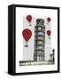 Tower of Pisa and Red Hot Air Balloons-Fab Funky-Framed Stretched Canvas