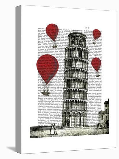 Tower of Pisa and Red Hot Air Balloons-Fab Funky-Stretched Canvas