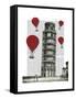 Tower of Pisa and Red Hot Air Balloons-Fab Funky-Framed Stretched Canvas