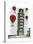 Tower of Pisa and Red Hot Air Balloons-Fab Funky-Stretched Canvas