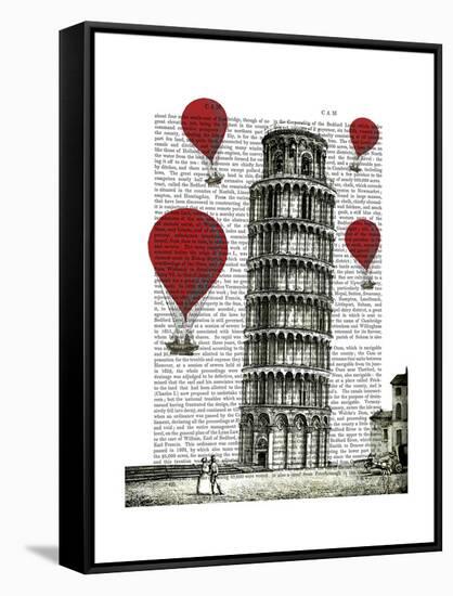 Tower of Pisa and Red Hot Air Balloons-Fab Funky-Framed Stretched Canvas