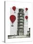 Tower of Pisa and Red Hot Air Balloons-Fab Funky-Stretched Canvas