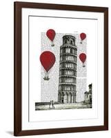 Tower of Pisa and Red Hot Air Balloons-Fab Funky-Framed Art Print