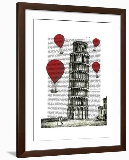 Tower of Pisa and Red Hot Air Balloons-Fab Funky-Framed Art Print