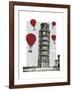 Tower of Pisa and Red Hot Air Balloons-Fab Funky-Framed Art Print