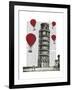 Tower of Pisa and Red Hot Air Balloons-Fab Funky-Framed Art Print