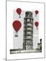 Tower of Pisa and Red Hot Air Balloons-Fab Funky-Mounted Art Print