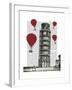 Tower of Pisa and Red Hot Air Balloons-Fab Funky-Framed Art Print