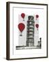 Tower of Pisa and Red Hot Air Balloons-Fab Funky-Framed Art Print