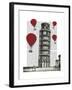 Tower of Pisa and Red Hot Air Balloons-Fab Funky-Framed Art Print