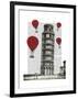 Tower of Pisa and Red Hot Air Balloons-Fab Funky-Framed Art Print