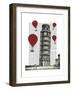 Tower of Pisa and Red Hot Air Balloons-Fab Funky-Framed Art Print