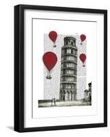 Tower of Pisa and Red Hot Air Balloons-Fab Funky-Framed Art Print