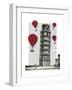 Tower of Pisa and Red Hot Air Balloons-Fab Funky-Framed Art Print