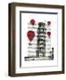 Tower of Pisa and Red Hot Air Balloons-Fab Funky-Framed Art Print