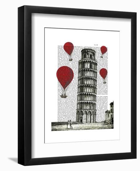 Tower of Pisa and Red Hot Air Balloons-Fab Funky-Framed Art Print