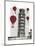 Tower of Pisa and Red Hot Air Balloons-Fab Funky-Mounted Art Print