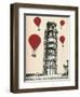 Tower of Pisa and Red Hot Air Balloons-Fab Funky-Framed Art Print