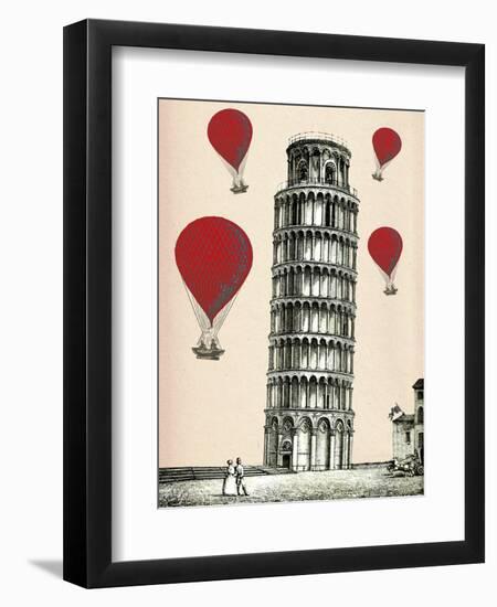 Tower of Pisa and Red Hot Air Balloons-Fab Funky-Framed Art Print