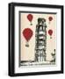 Tower of Pisa and Red Hot Air Balloons-Fab Funky-Framed Art Print