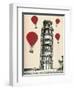 Tower of Pisa and Red Hot Air Balloons-Fab Funky-Framed Art Print