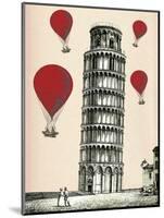 Tower of Pisa and Red Hot Air Balloons-Fab Funky-Mounted Art Print