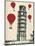 Tower of Pisa and Red Hot Air Balloons-Fab Funky-Mounted Art Print