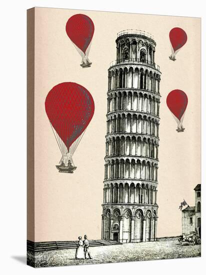 Tower of Pisa and Red Hot Air Balloons-Fab Funky-Stretched Canvas