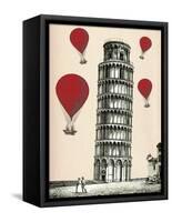 Tower of Pisa and Red Hot Air Balloons-Fab Funky-Framed Stretched Canvas