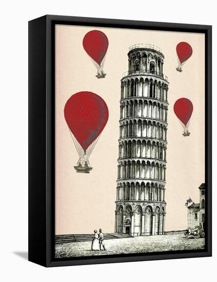 Tower of Pisa and Red Hot Air Balloons-Fab Funky-Framed Stretched Canvas