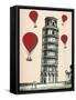 Tower of Pisa and Red Hot Air Balloons-Fab Funky-Framed Stretched Canvas