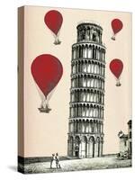 Tower of Pisa and Red Hot Air Balloons-Fab Funky-Stretched Canvas