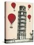 Tower of Pisa and Red Hot Air Balloons-Fab Funky-Stretched Canvas