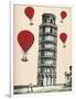 Tower of Pisa and Red Hot Air Balloons-Fab Funky-Framed Art Print