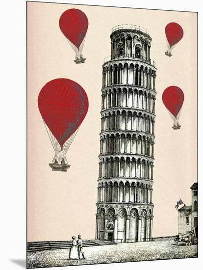 Tower of Pisa and Red Hot Air Balloons-Fab Funky-Mounted Art Print
