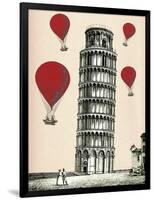 Tower of Pisa and Red Hot Air Balloons-Fab Funky-Framed Art Print