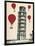 Tower of Pisa and Red Hot Air Balloons-Fab Funky-Framed Art Print