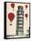 Tower of Pisa and Red Hot Air Balloons-Fab Funky-Framed Stretched Canvas