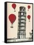 Tower of Pisa and Red Hot Air Balloons-Fab Funky-Framed Stretched Canvas