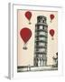 Tower of Pisa and Red Hot Air Balloons-Fab Funky-Framed Art Print