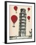 Tower of Pisa and Red Hot Air Balloons-Fab Funky-Framed Art Print